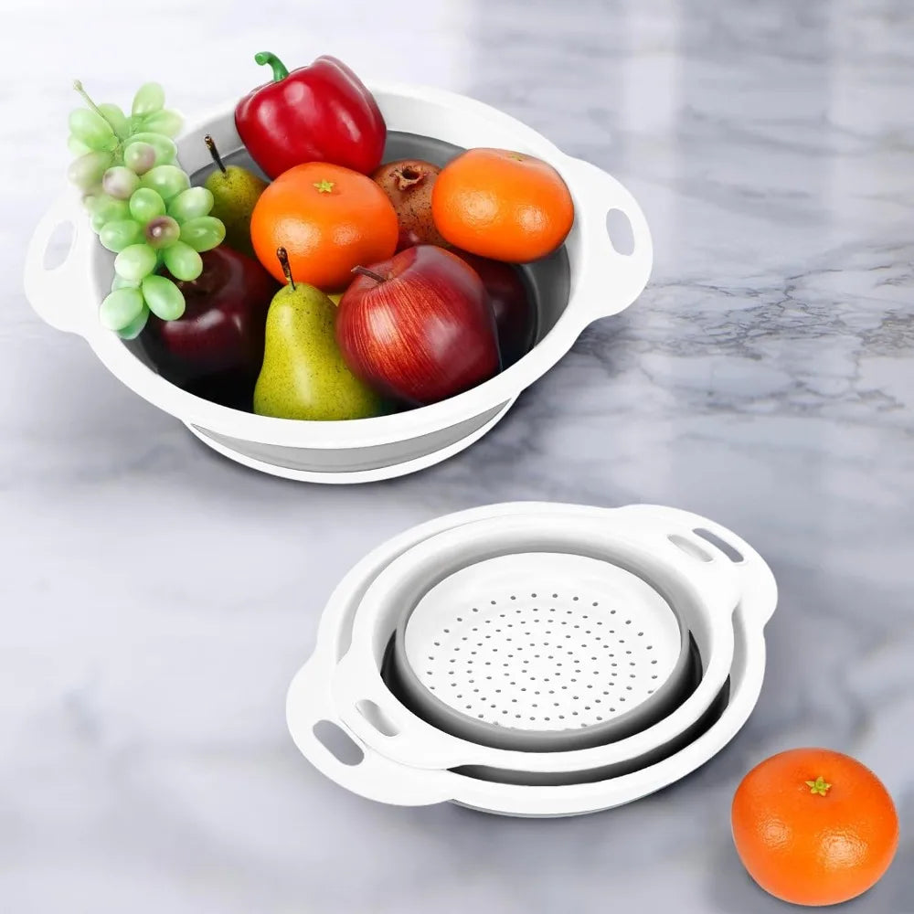 Collapsible Colander 3-Pack Set Space-Saving Foldable Kitchen Strainer with Non-Slip Base Durable Thickened PP+TPE Collapsible S