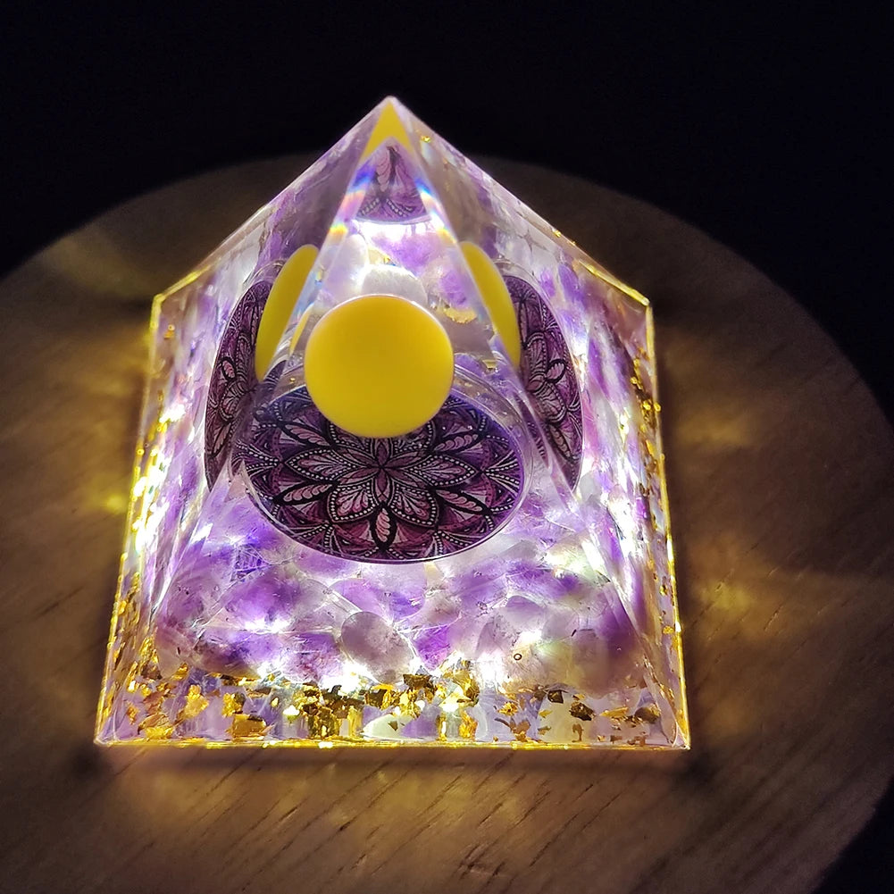 Crystal Orgone Pyramid Handmade Healing Reiki Energy Generator Orgonite Ornament Tabletop Garden Miniature Decoration