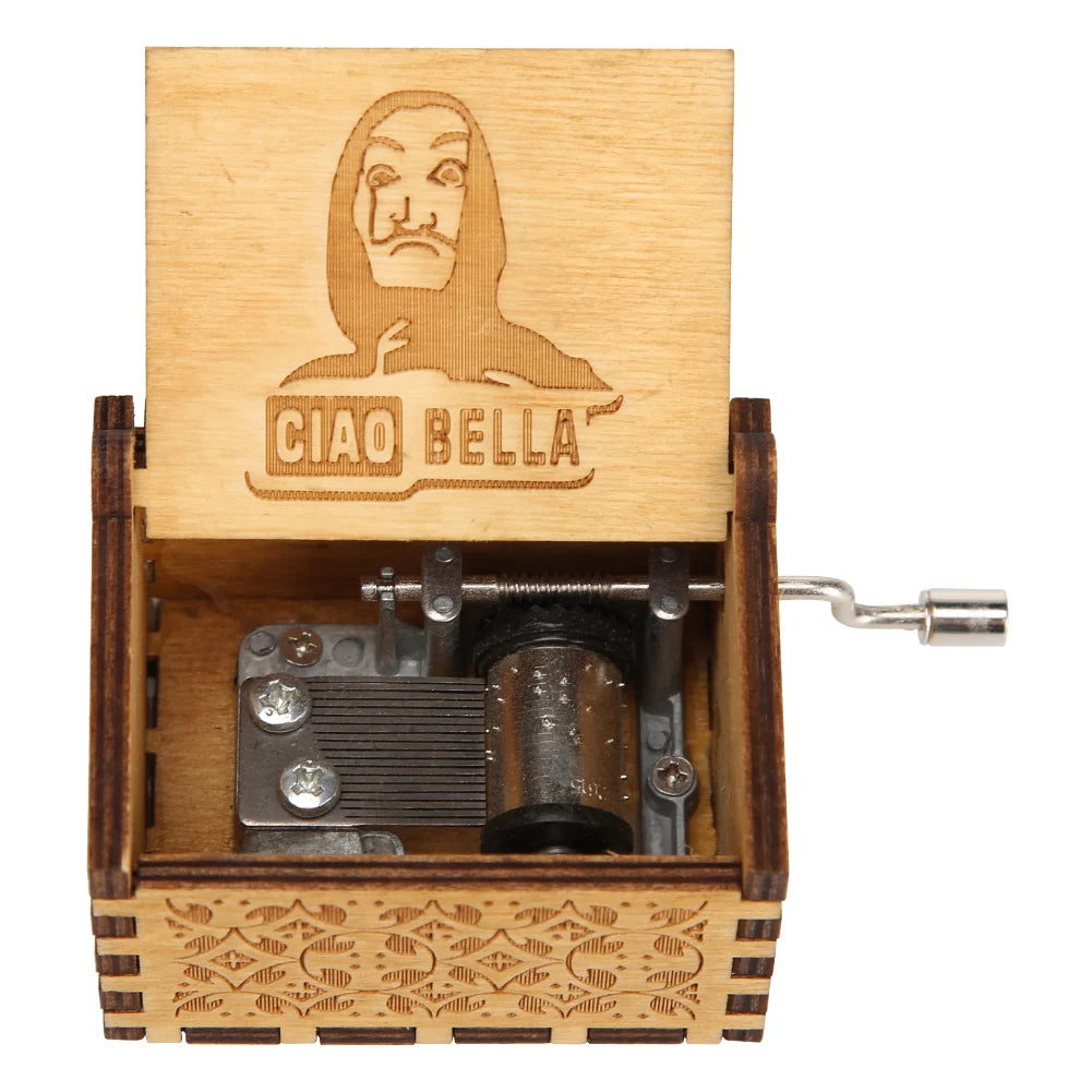 Retro Carved Hand Cranked Music Box Creative Chic Mini Ornaments Household Musical Box Home Decor Halloween Christmas Gifts