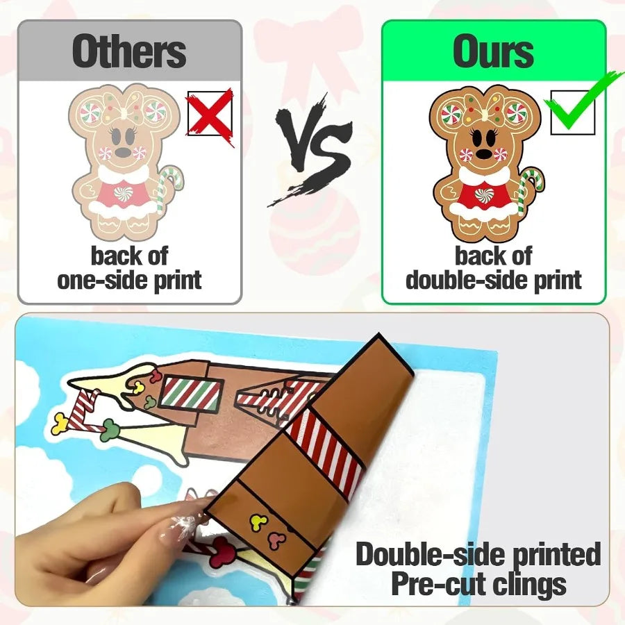 12 Sheets DoubleSided Christmas Gingerbread Window Cling Decorations for Indoor Office and Home Use Festive Mouse Castle Snowfl