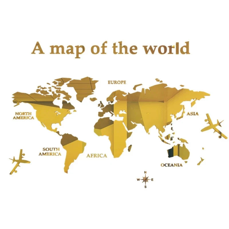 World Map Wall 3D Acrylic Wall Stickers Three-dimensional Mirror Stickers Bedroom Office Background Wall Decoration Stickers