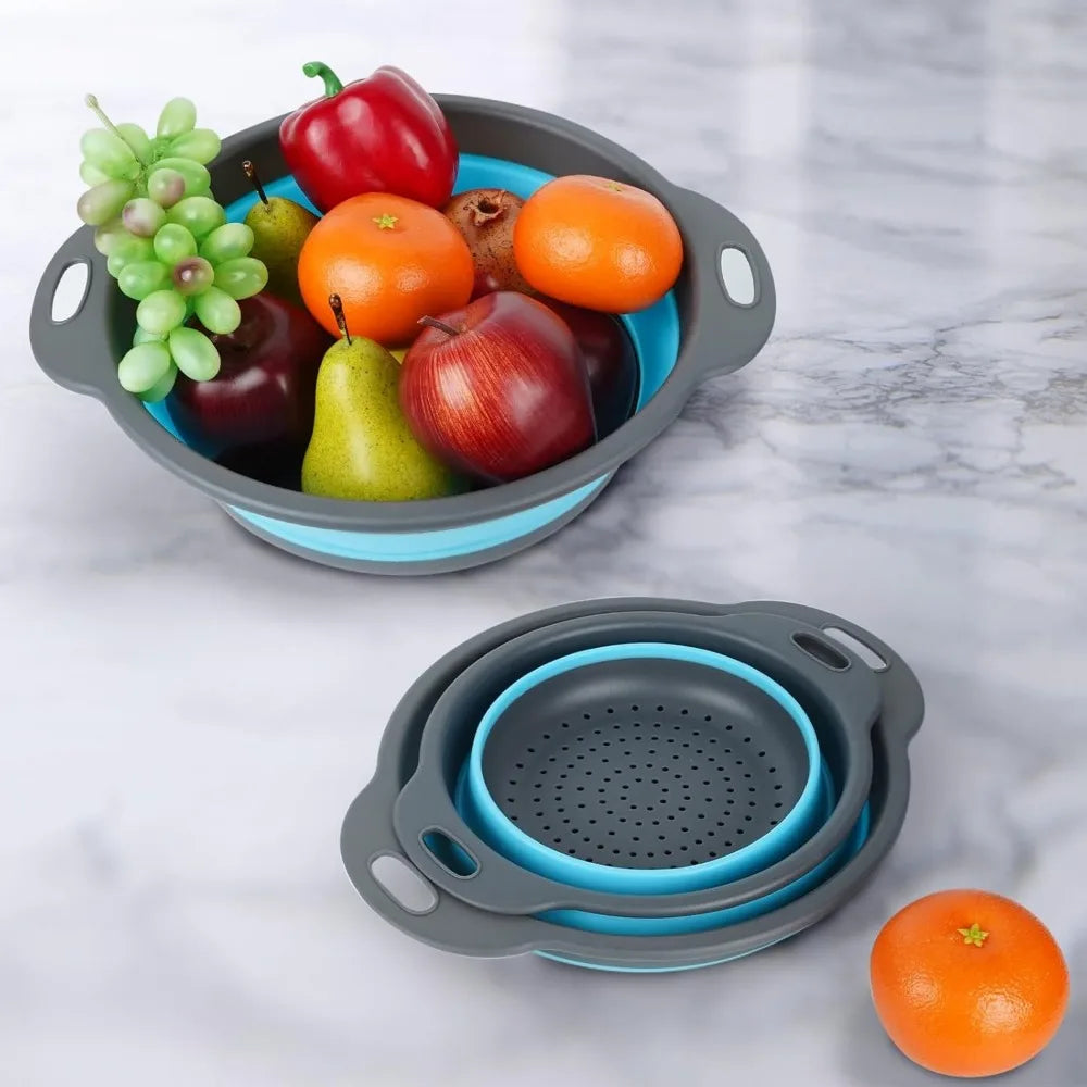Collapsible Colander 3-Pack Set Space-Saving Foldable Kitchen Strainer with Non-Slip Base Durable Thickened PP+TPE Collapsible S