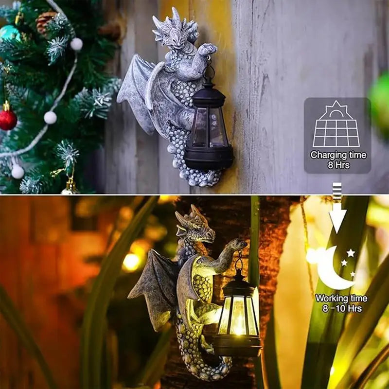 Garden Dragon Decor Solar Lights Solar-Powered Dragon Sculpture For Garden Solar Garden Statue Dragon Figurine For Hallway
