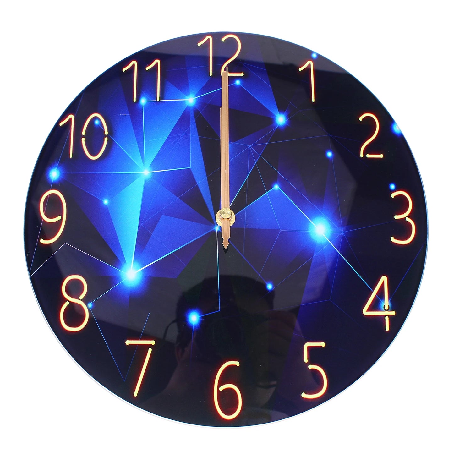 12Inch Wall Clock Silent Large Wall Clock Glass Wall Clock Battery Operated Blue Decorative Wall Clocks