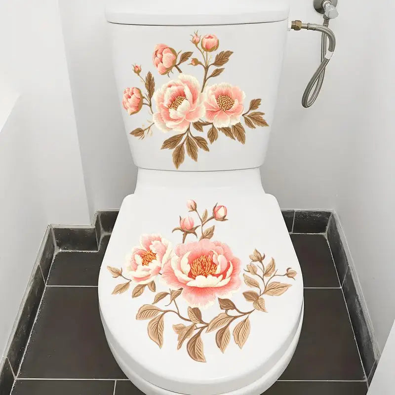 2Sheet Bathroom Toilet Sticker Modern Minimalist Flower Butterfly Pattern Self-adhesive Paintings For Bathroom Living Decoration