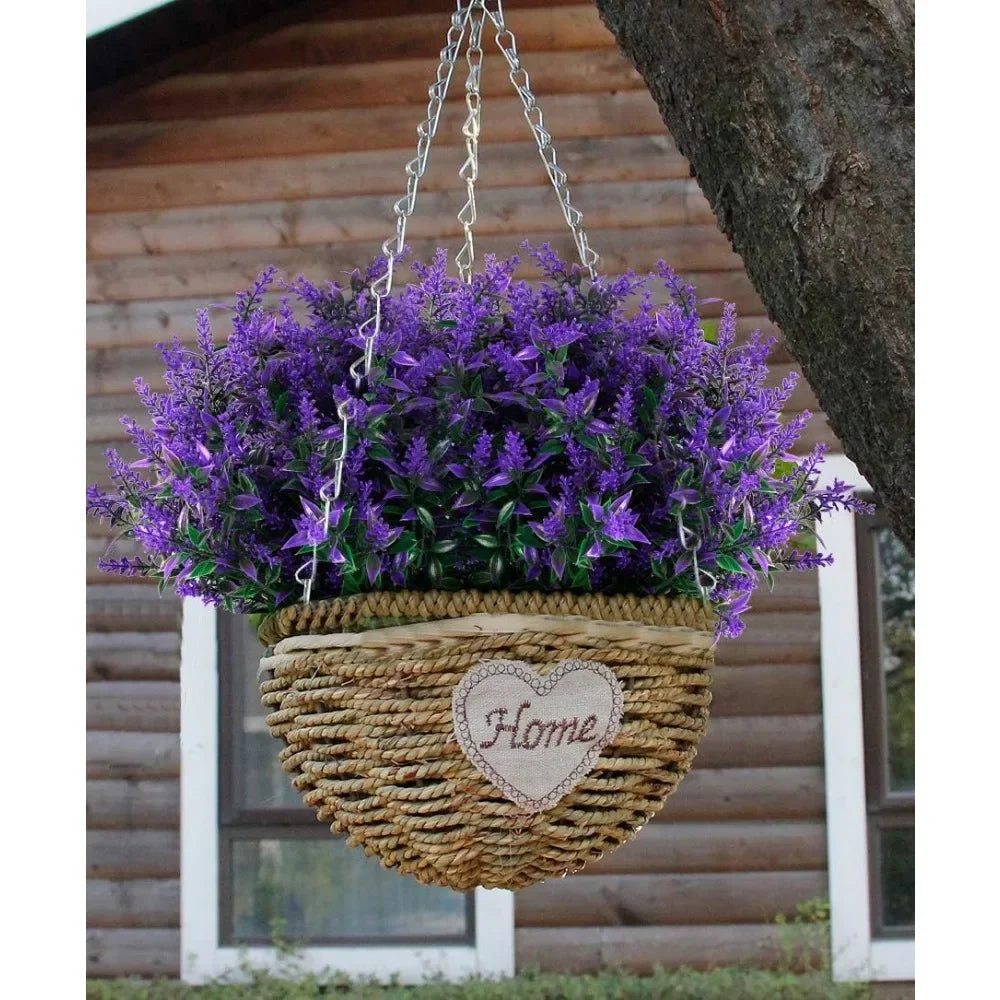 Artificial Greenery Lavender Fake Shrubs Flowers 8 Bundles UV Resistant Hanging Planter Flora Fence Indoor Outside Decor Weddin