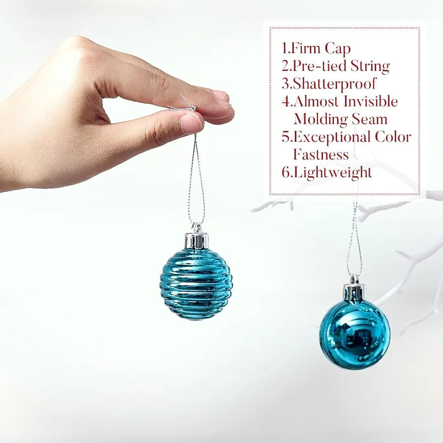 1.57 Inches Small Christmas Tree Decorations Ornament Set for 4th of July Fall Halloween 24ct Light Blue and Sil