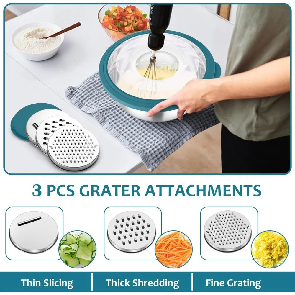 E-far Colander with Mixing Bowl Set, 4-1 Stainless Steel Colander Strainers Bowl with Graters for Kitchen, Rotatable Food Strain