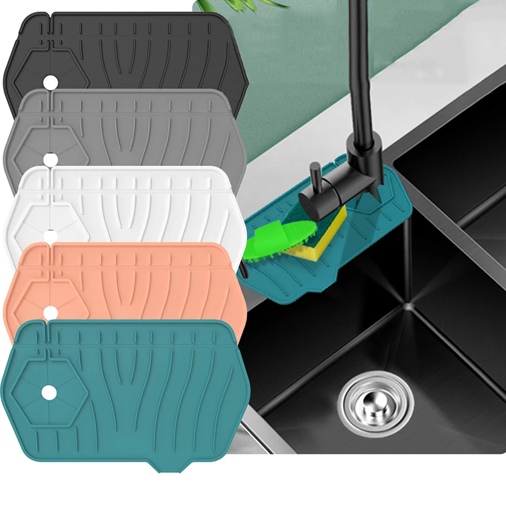 Silicone Drain Pad Countertop Protector Water Splash Catcher Mats Double-sided Faucet Splash Guard Tray Bathroom Kitchen Gadgets