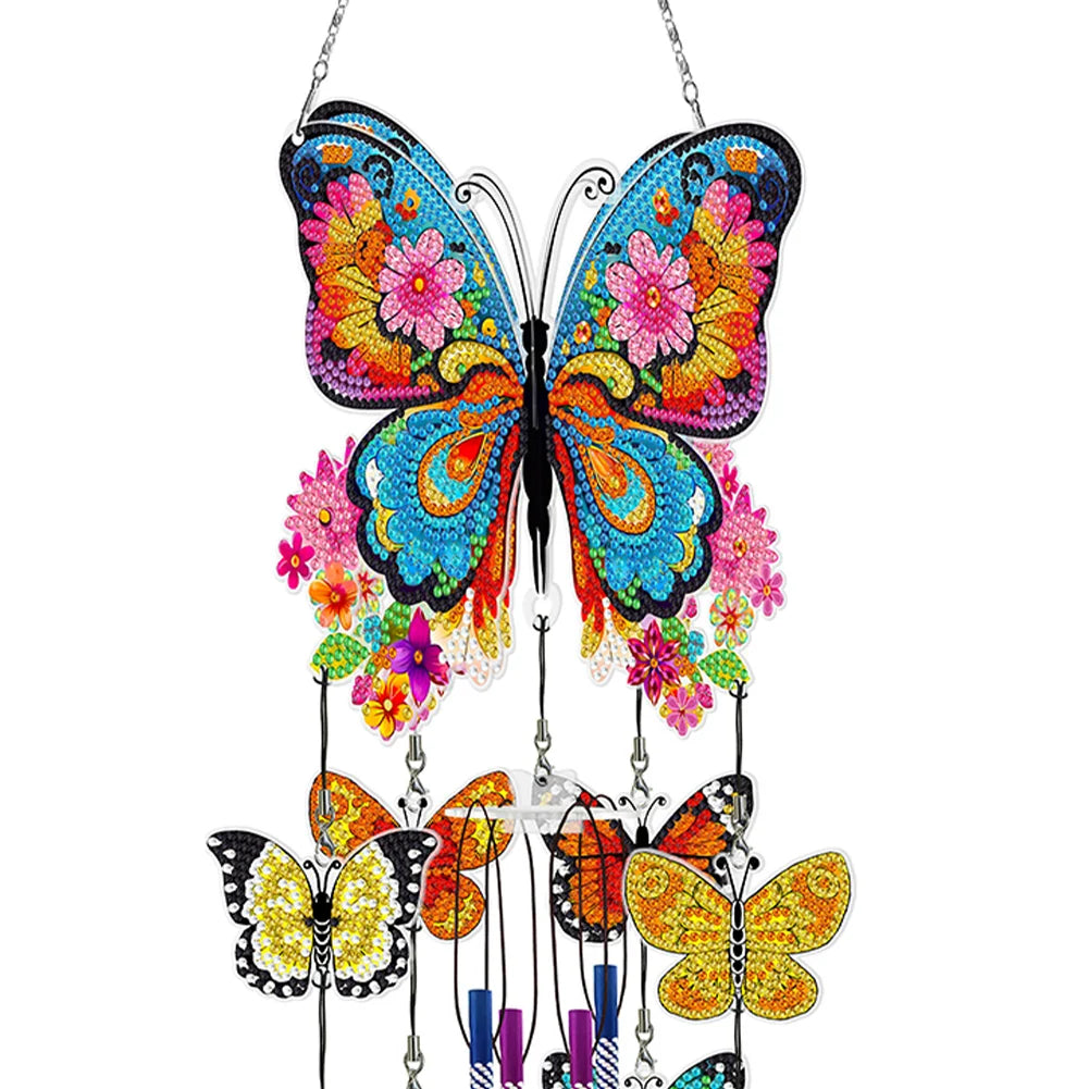 Double Sided Flower Butterflies Hanging Crystal Chime Ornament Wind Chimes DIY Diamond Kits for Garden Window Decor