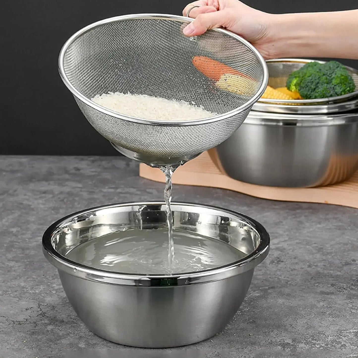 Metal Colander Bowl Drainer Large Kitchen Accessories Vegetable Stand Holder Storage Basket Fine Mesh Colander for Office Fruits