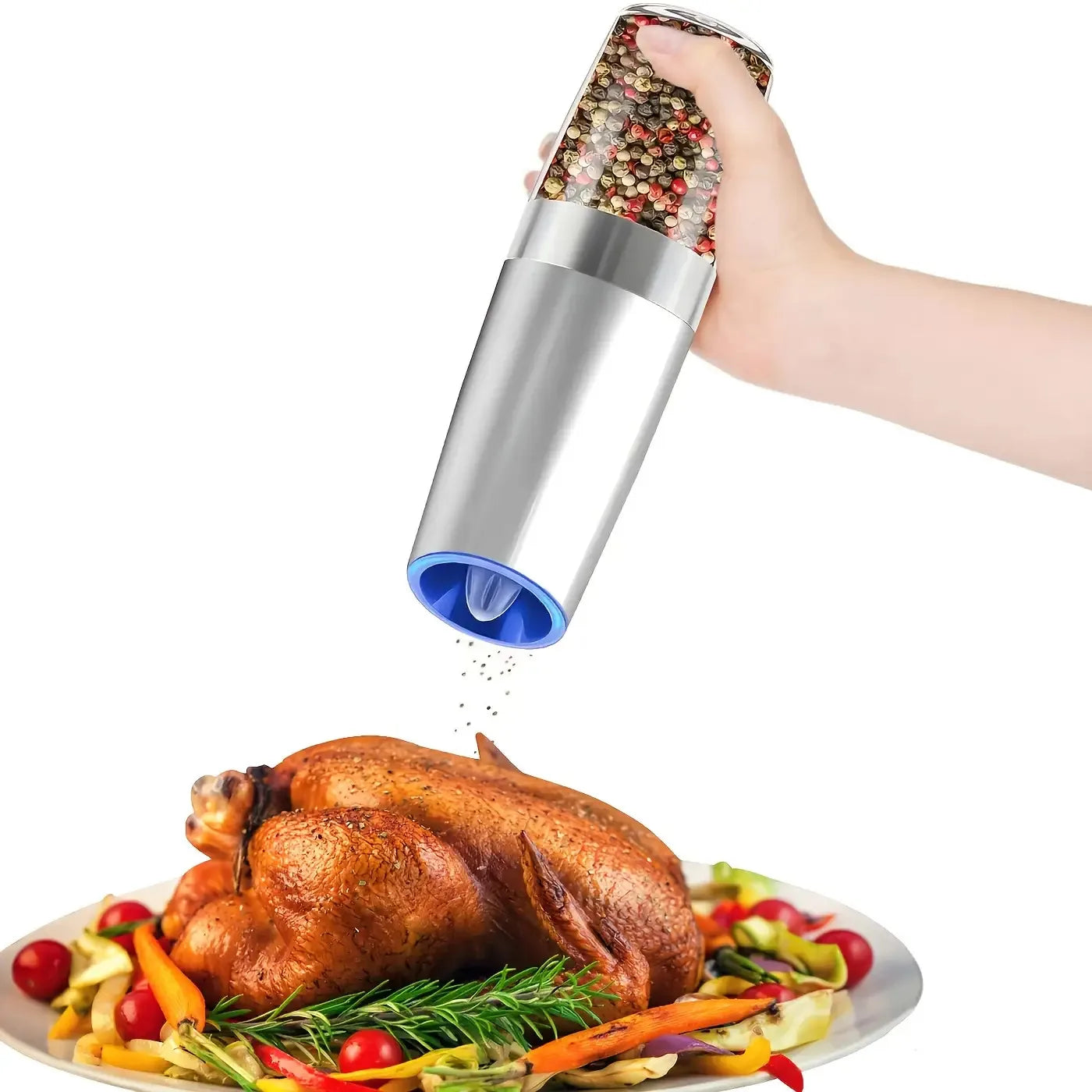 2-piece Automatic Seasoning Grinder, Adjustable Thickness,Battery powered, used for grinding spices such as pepper and sea salt