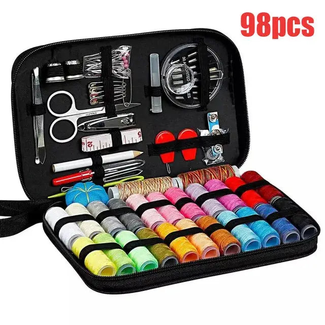 Portable Sewing Kit 68Pcs or 98Pcs, Multi-color Polyester Thread & Tools Set, Compact Zipper Case for Home Travel Garment Repair