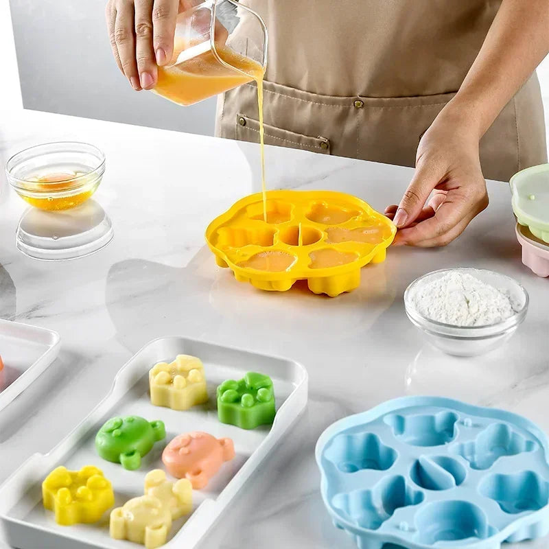 Silicone Cake Mold Steamed Pastry Mold Cartoon Chocolate Mold Baby Auxiliary Food Tools With Lid Cake Decoration Resin