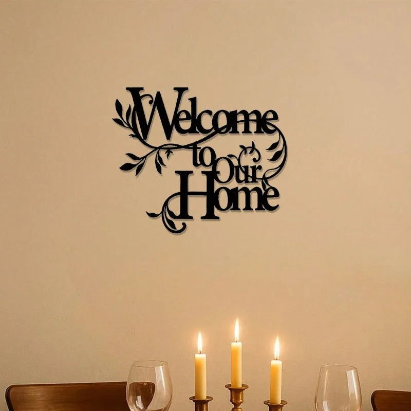 1PC Metal "Welcome To Our Home" Wall Sign - Decorative Pendant for Porch, Living Room, Garden Yard Gate