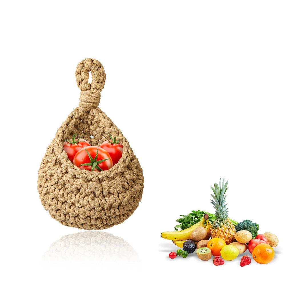 1PC Hanging Fruit Basket Boho Jute Hanging Organizing Baskets Handwoven Decorative Kitchen Fruit Vegetable Storage Baskets