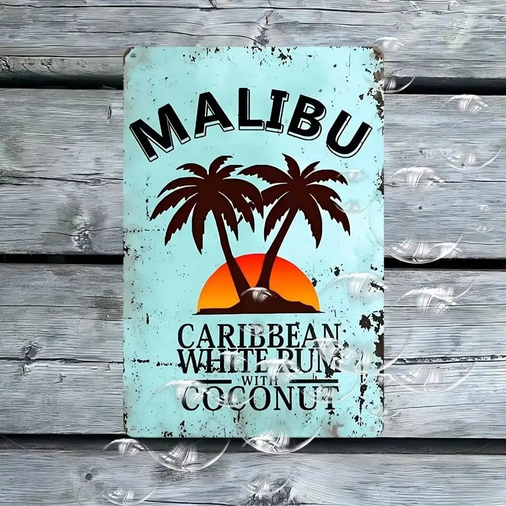 Retro Coconut Rum Tin Poster Metal Sign: Vintage Wall Art – Perfect for Home Bar, Man Cave, Cafe, Beach-Themed Events
