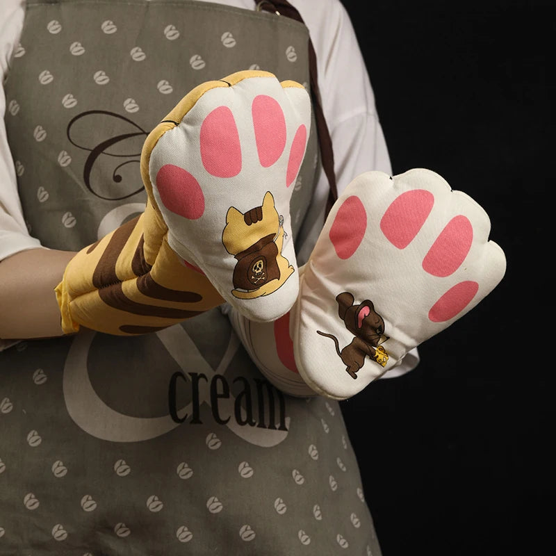 1Pc Cute Cat Paws Oven Mitts Cartoon Anti-Scald Microwave Heat Resistant Insulation Non-Slip Kitchen Cooking Gloves Baking Tool
