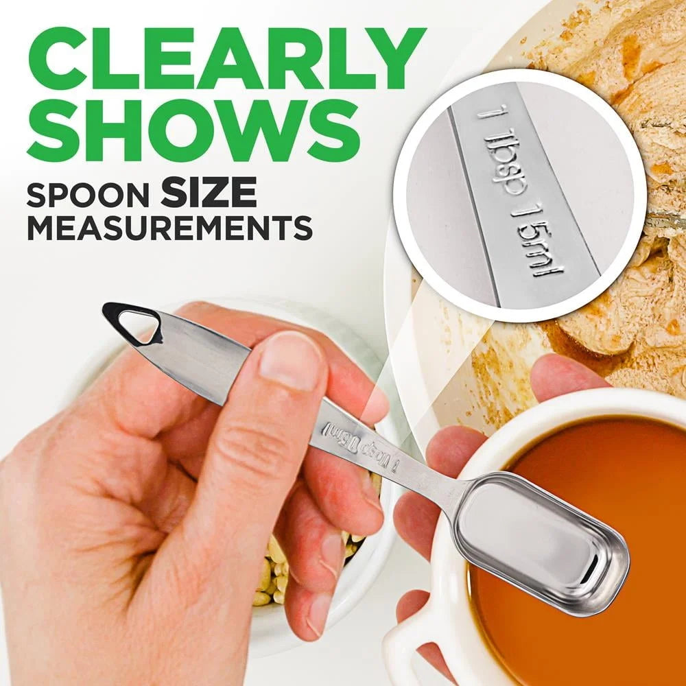 6Pc Stainless Steel Measuring Spoon Set Magnetic Stackable Dry Liquid Ingredients Kitchen Tools Ergonomic Design Easy Clean