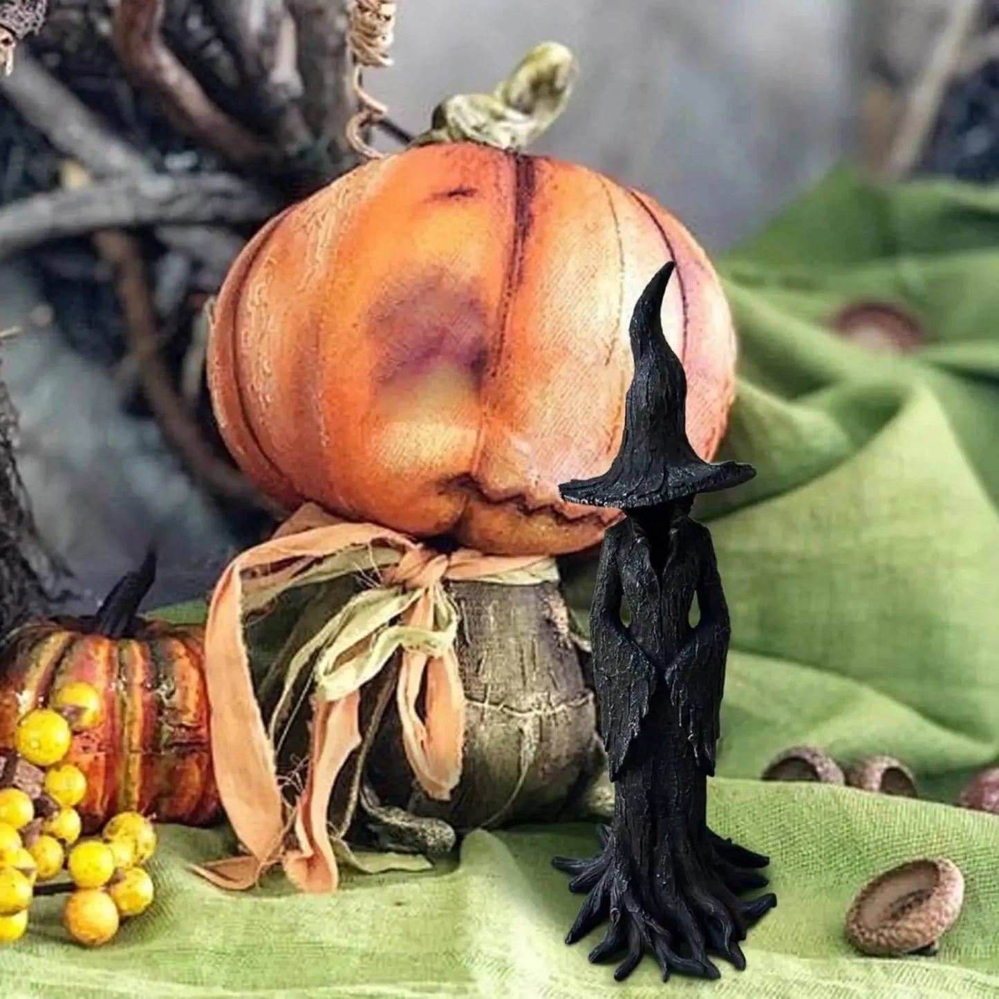 Cracker Barrel Witch Statue Gothic Halloween Resin Figurine Retro Magician Decor, Dark Fantasy Ornament, Festival Collectible