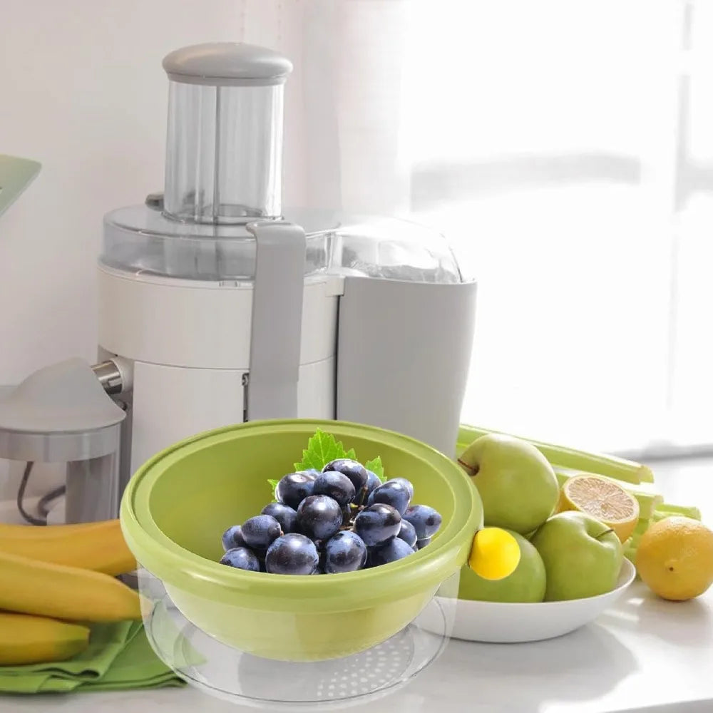 Kitchen Strainer Colander Bowl,2 in Colander Set Home Vegetable Fruit Washing Basket for Food Cleaning Mixing, Green 18x7.5cm