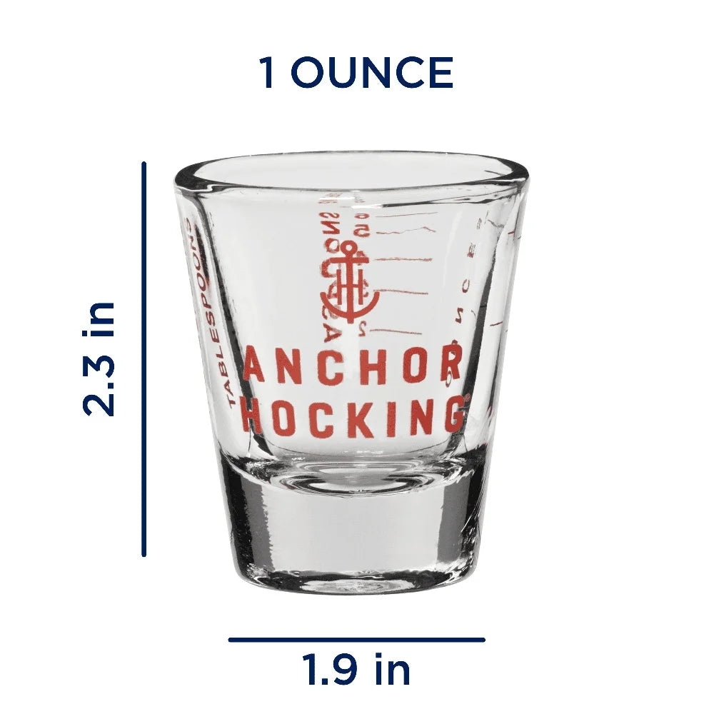 6 Pack 1 Ounce Glass Measuring Shot Glass Durable Kitchen Cup with Red Markings Dishwasher Safe Liquor Syrups Honey Oils