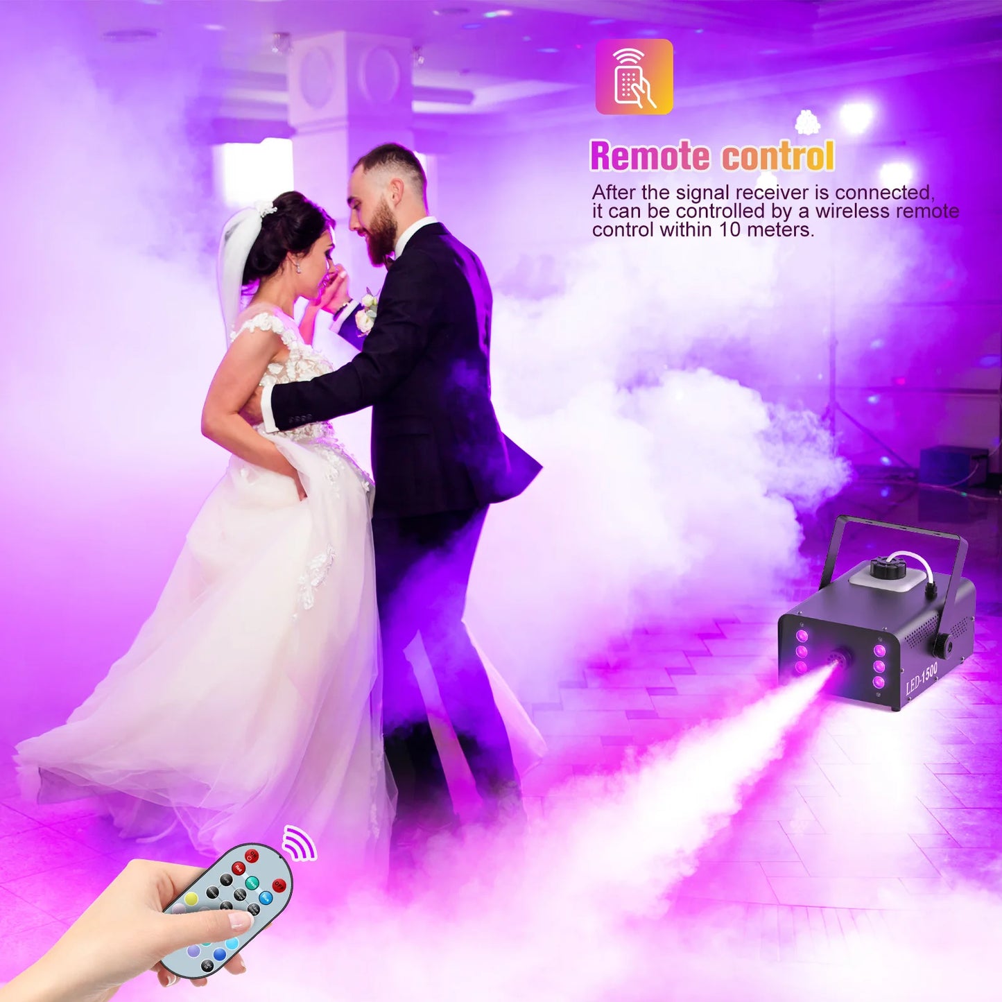 U'King 1500W Smoke Machine RGB 6 LED Fog Machine with Remote Control for DJ Disco Party Nightclub Stage Effect Fogger Machine