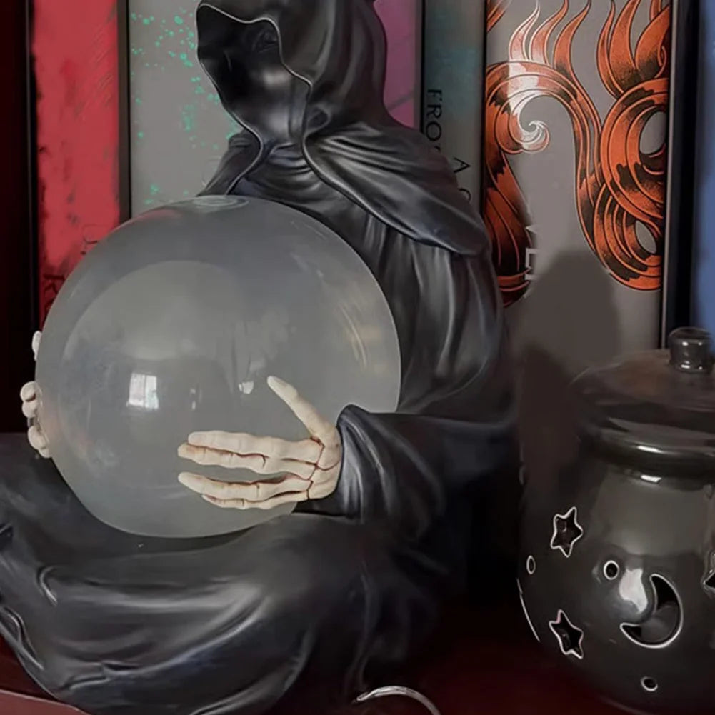 The Death God's Crystal Ball Lights Gothic Liquid Motion Water Glitter LED Light Grim Reaper Water Globe Halloween Home Decor