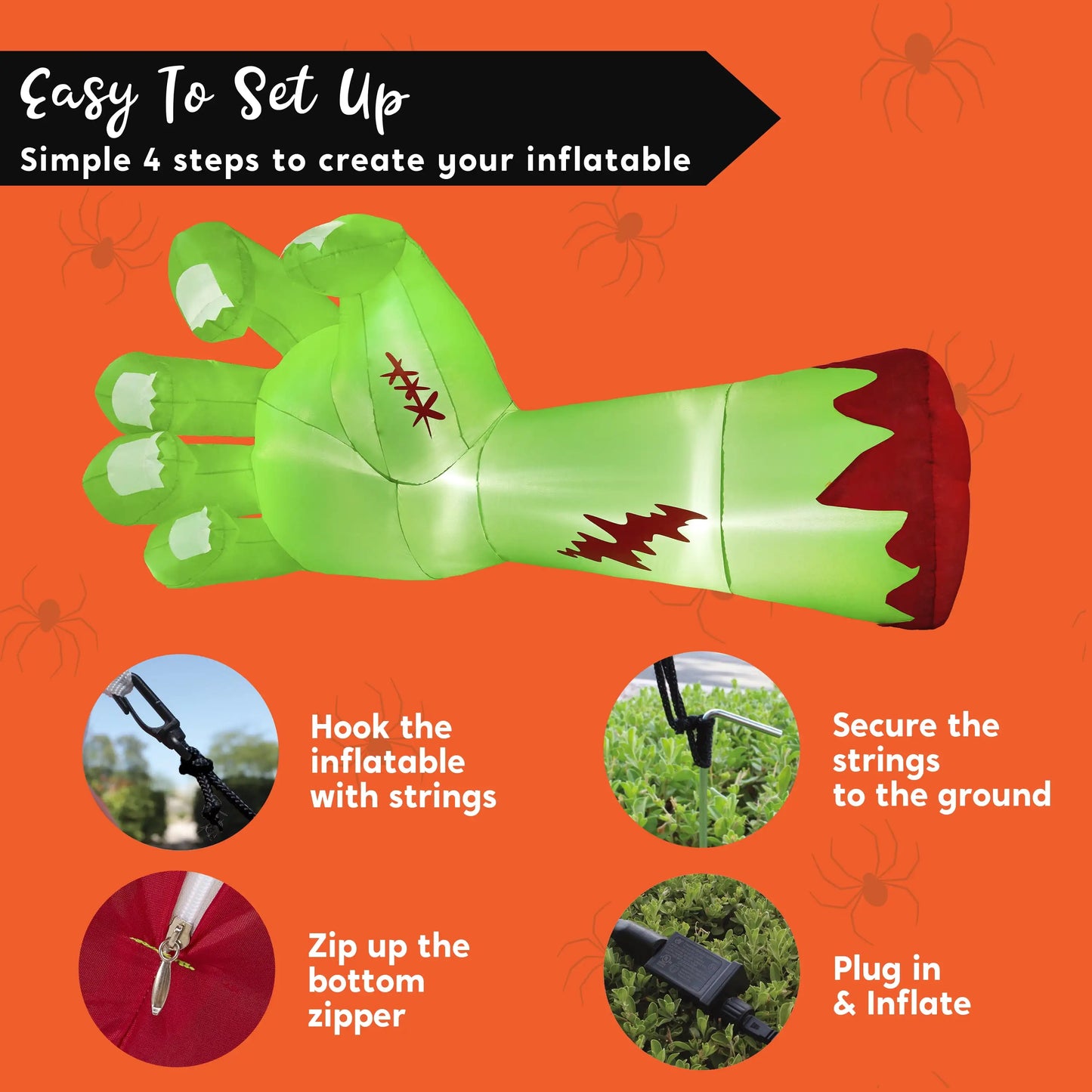Joyfy 9ft Halloween Inflatables Broken Hand Giant Zombie Arm Outdoor Decoration with Built-in LEDs Scary Green Giant Hand