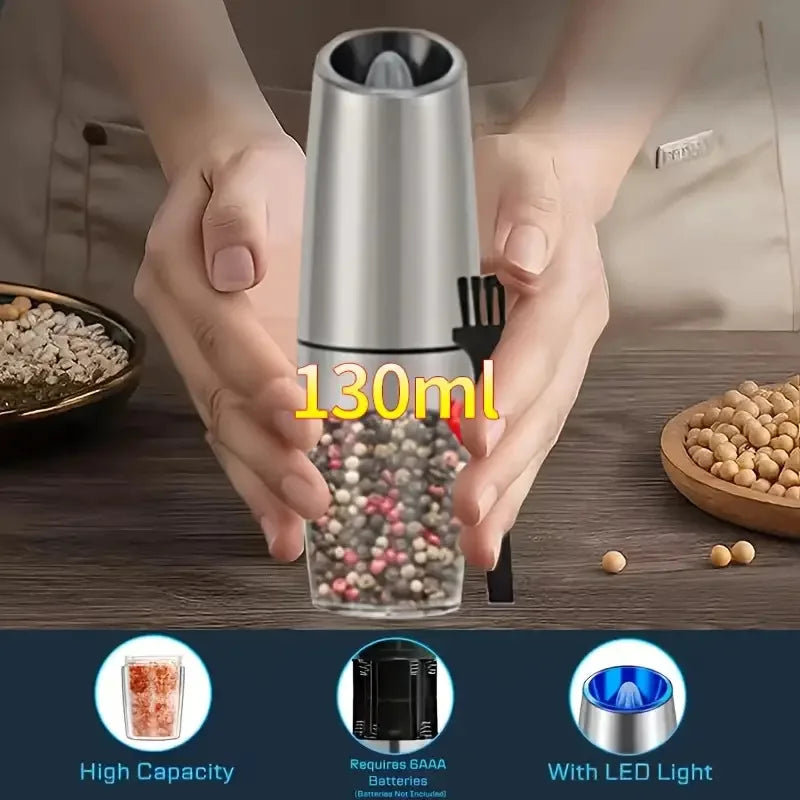 2-piece Automatic Seasoning Grinder, Adjustable Thickness,Battery powered, used for grinding spices such as pepper and sea salt