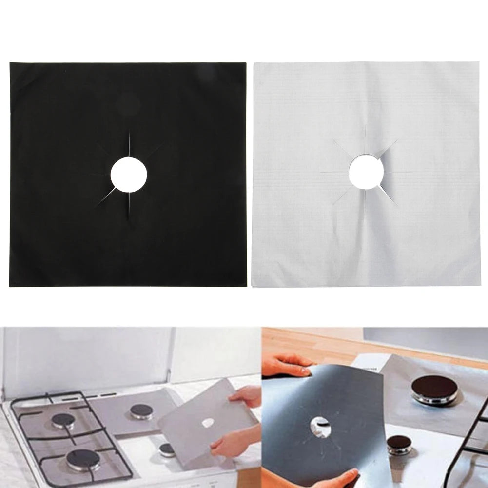 4Pcs Gas Burner Cover Non-Stick Gas Stove Protector Cover Heat Resistant Reusable Stove Clean Mat Cuttable for Kitchen