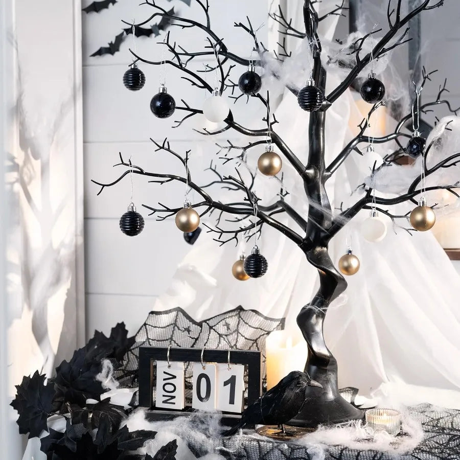 1.57 Inches Small Christmas Tree Decorations Ornament Set for 4th of July Fall Halloween 24ct Black White Gold S