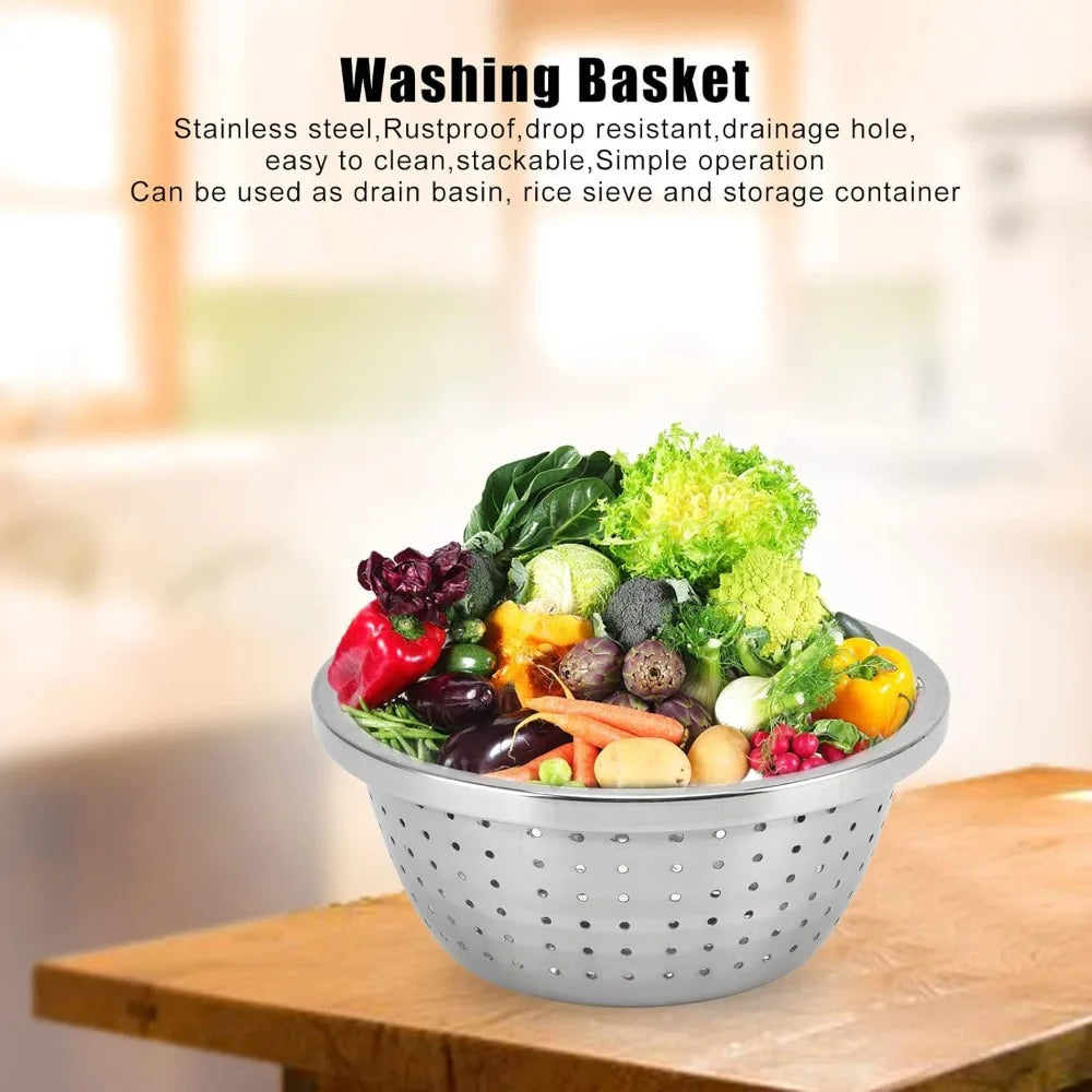 Stainless Steel Colander, Vegetable Washing Basket proof Multifunction Food Strainer Bowl for Kitchen, Vegetable Slicer Grater S