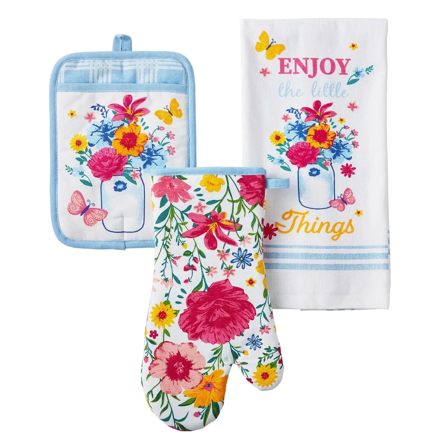 The Pioneer Woman Flowering Frontier Kitchen Towel, Oven Mitt & Pot Holder Set, Multicolor, 3 Pieces