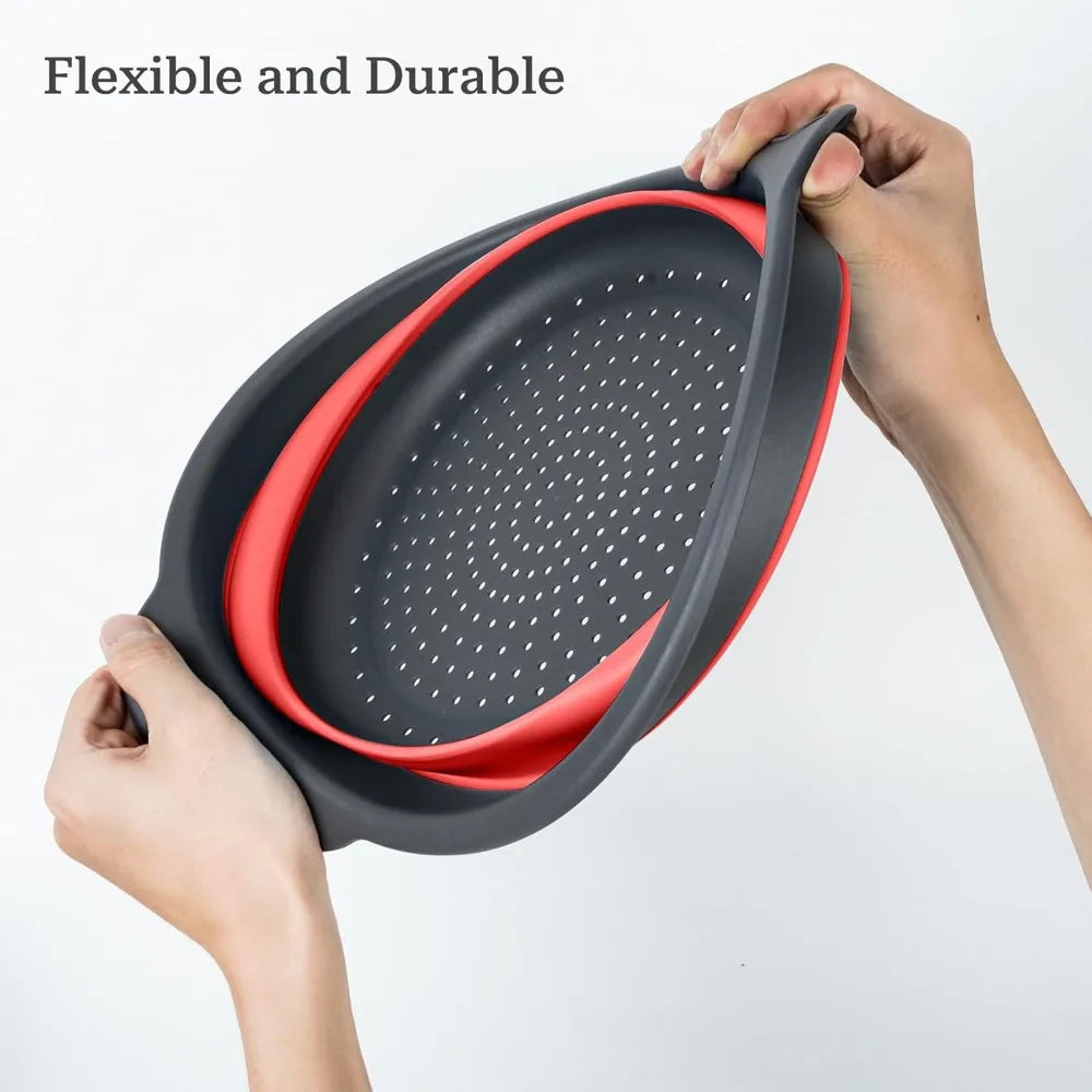 Collapsible Colander 3-Pack Set Space-Saving Foldable Kitchen Strainer with Non-Slip Base Durable Thickened PP+TPE Collapsible S