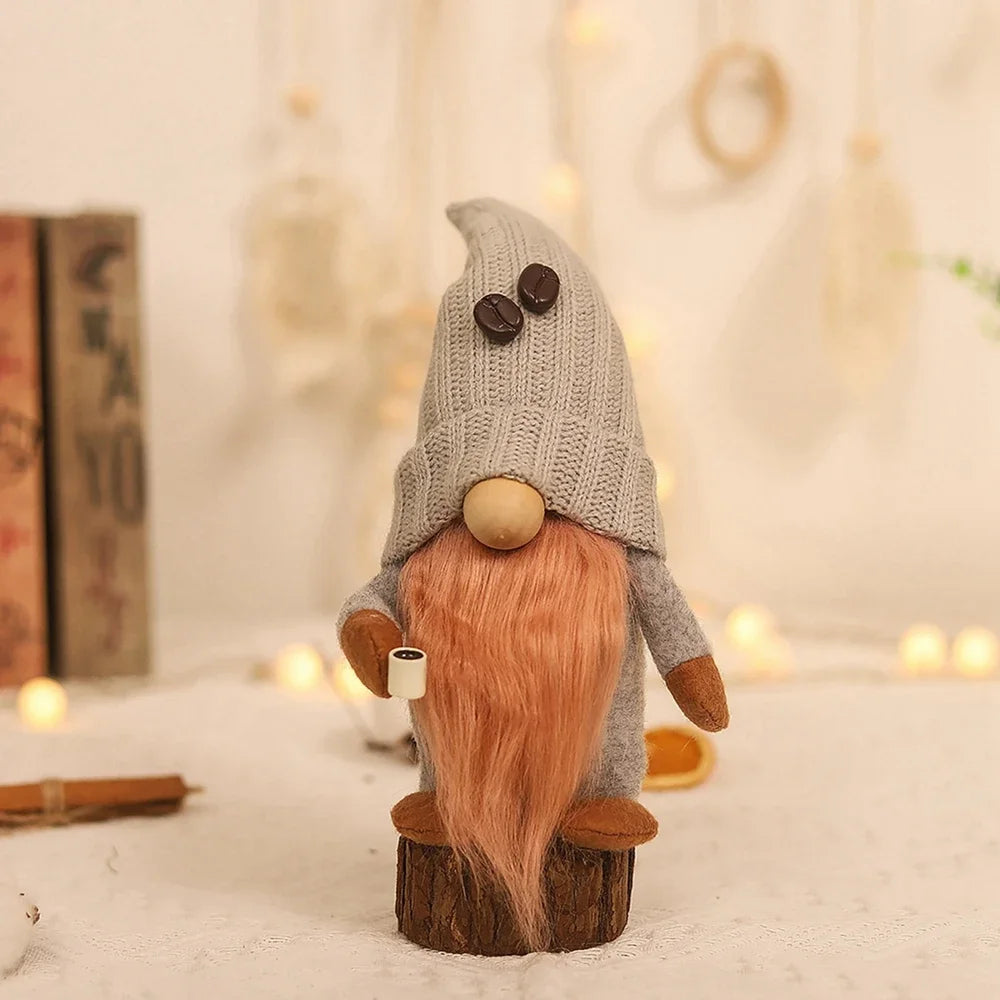 Coffee Gnome Doll New Year Christmas Plush Coffee Bar Decoration for Farmhouse Party Home Desktop Christmas Faceless Plush Dolls