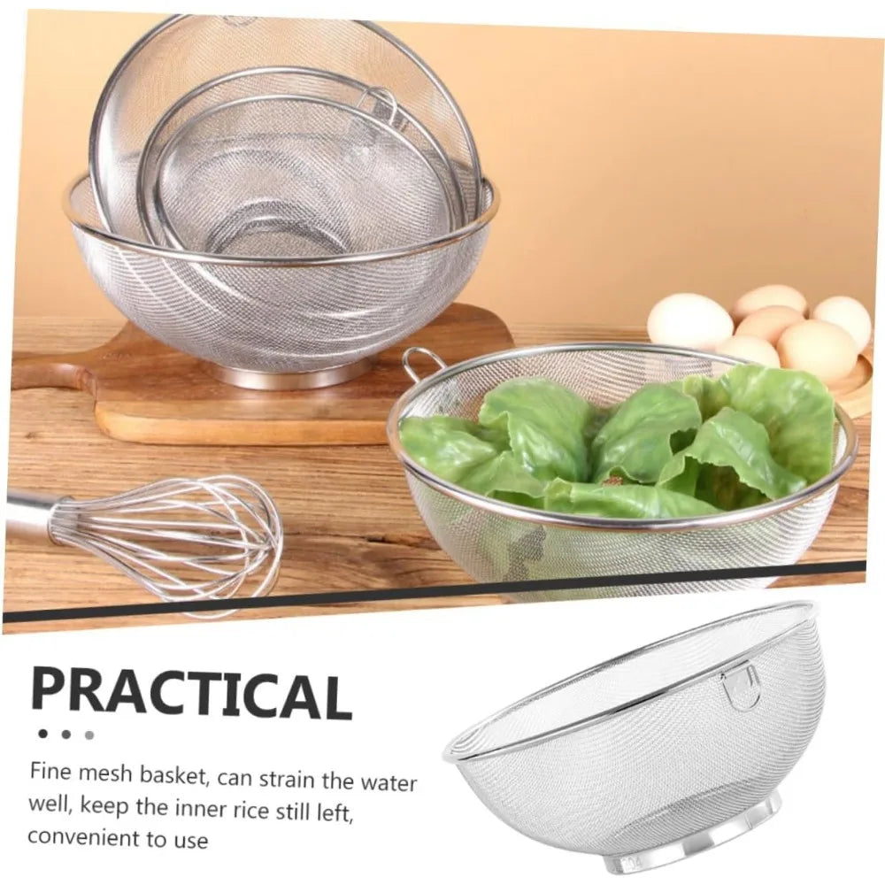 Stainless Steel Strainer Basket Vegetable and Fruit Drain Basket for Washing Rice Fine Mesh Design for Kitchen Use Compact and