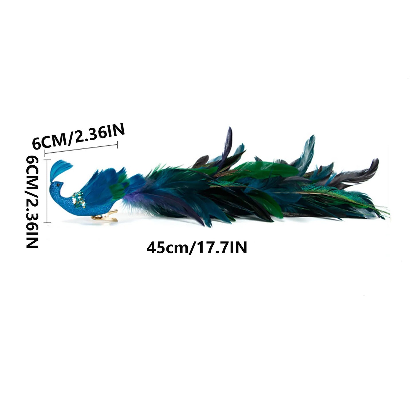 Christmas Decorations Faux Peacock Ornaments Glitter Blue Peacock Ornaments With Tail Feather Clip-On Decor Set For Christmas