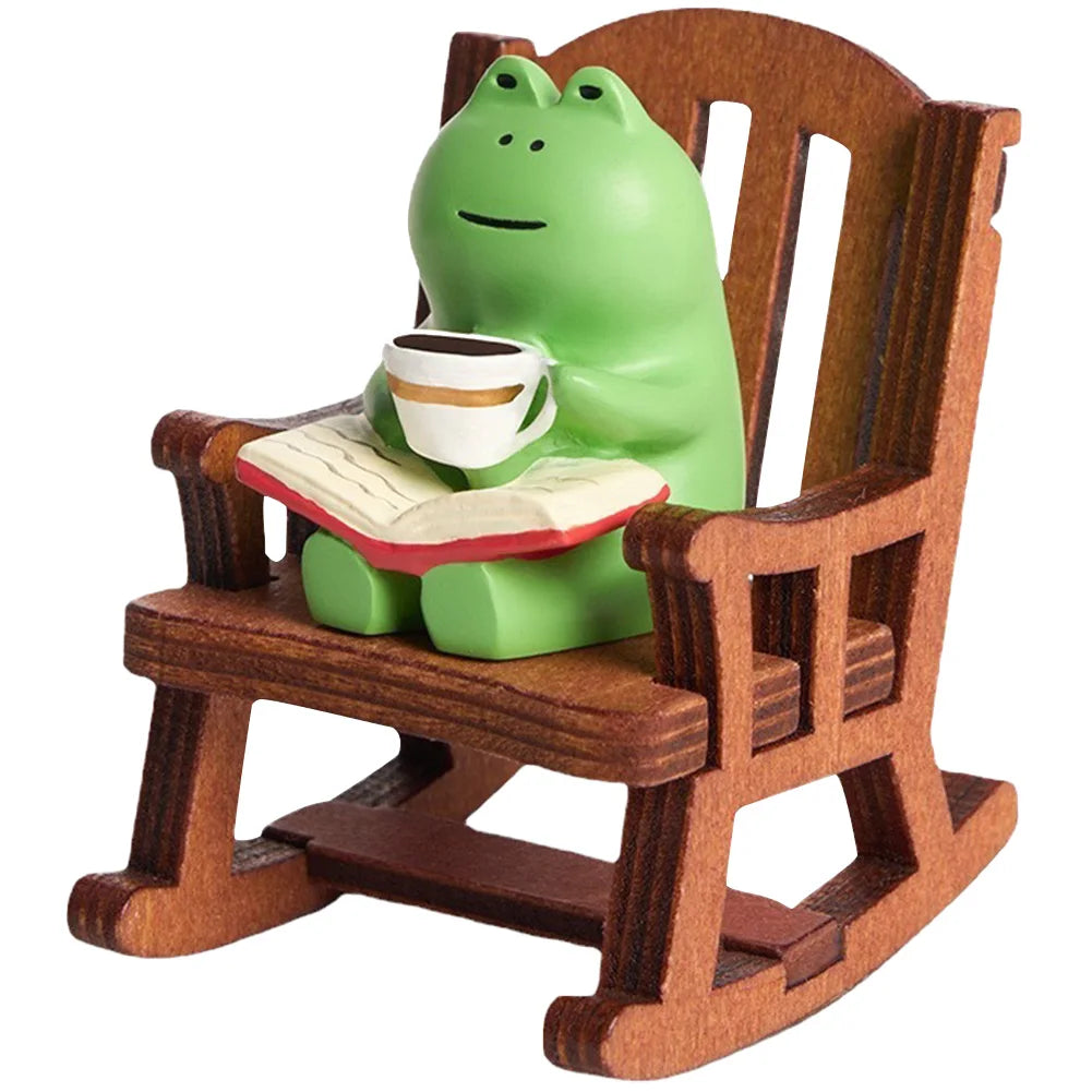 Handmade DIY Micro Rocking Chair Cartoon Frog Rocking Chair Rocking Chair Design with Book Coffee Home Bedroom Office Decoration