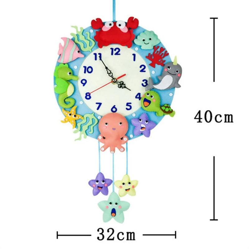 DIY Handmade Felt Making Tools Child Toys Wall Clock Cute Marine Clock For Kindergarten Home Bedroom Kitchen Decoration