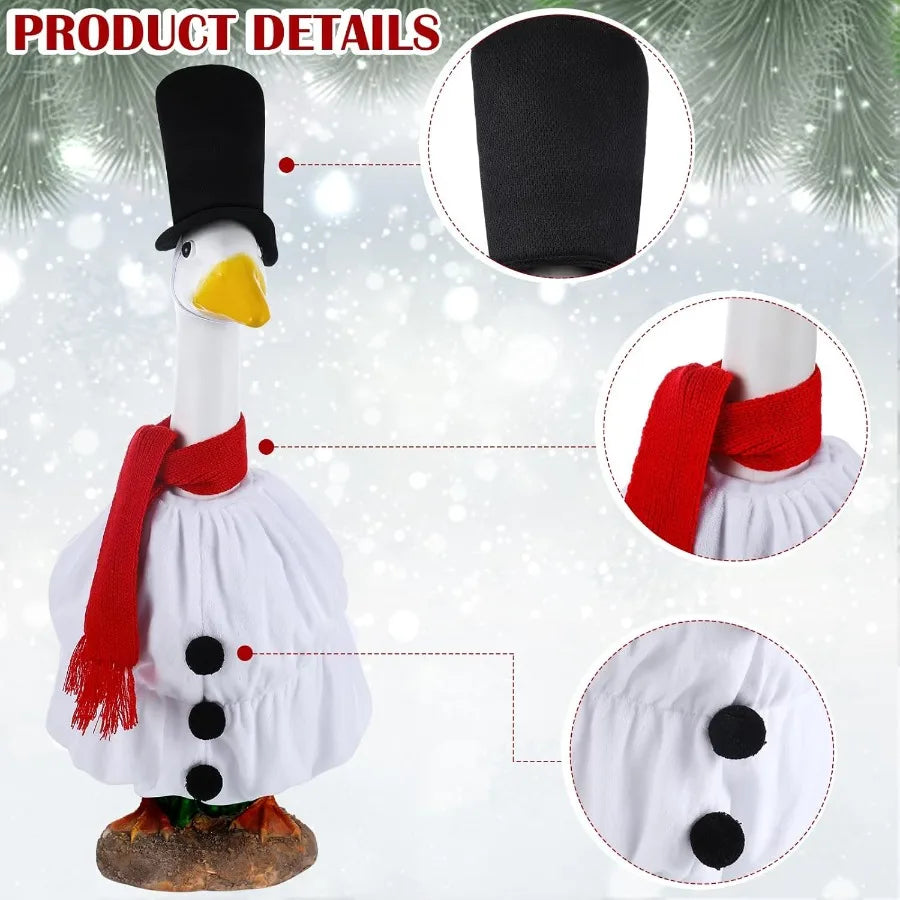 Christmas Porch Goose Outfits Clothes for Plastic 23'' Cement Goose Duck Lawn Yard Decorations Snowman Theme Outdoor