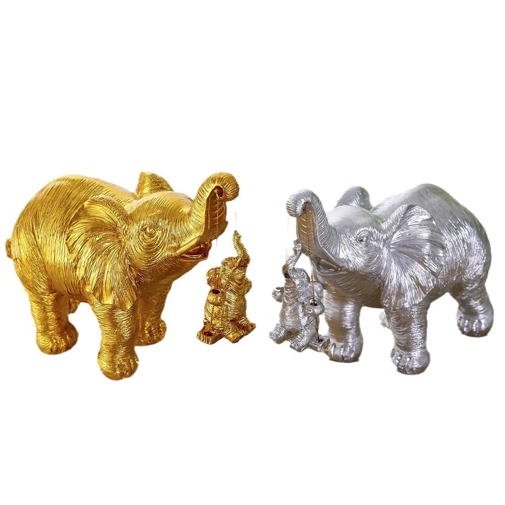 Gold/Silver Swing Mother Son Elephant Statue Resin Swing Elephant Decor Brings Good Luck Wealth Elephant Crafts Mother Day Gifts