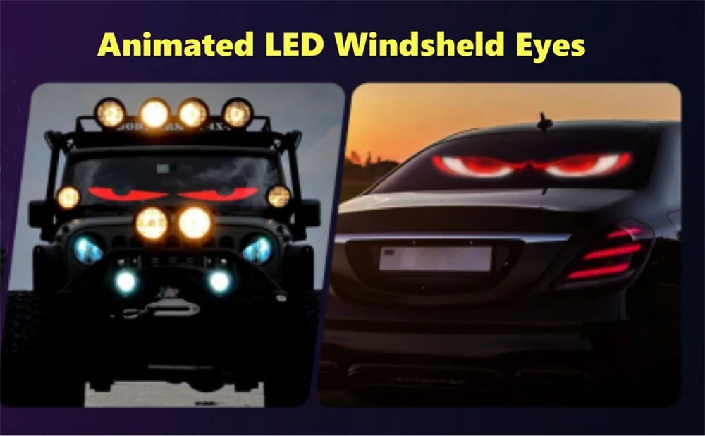 2PCS Devil Eyes Light Truck LED Windshield Eyes Custom Flexible Neon Matric Panel Car LED Display Flashing Evil Eyes For Cars