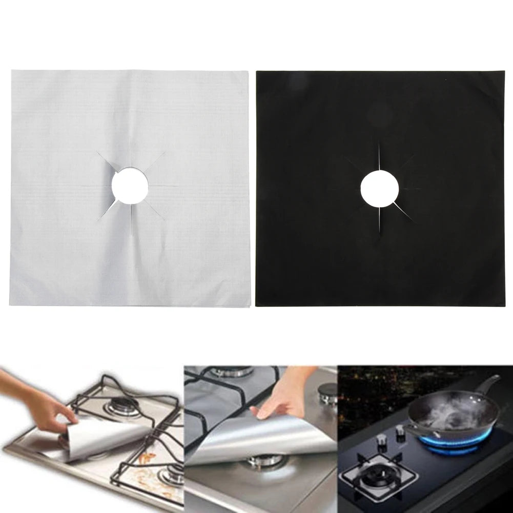 4Pcs Gas Burner Cover Non-Stick Gas Stove Protector Cover Heat Resistant Reusable Stove Clean Mat Cuttable for Kitchen