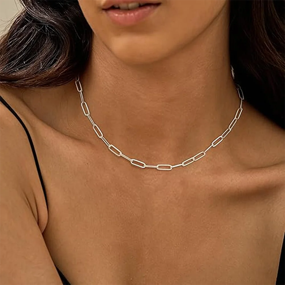 New 925 Sterling Silver Paperclip Neck Chain Basic Link Chain Necklace for Men Women Fine Jewelry Party Gifts Ships from USA