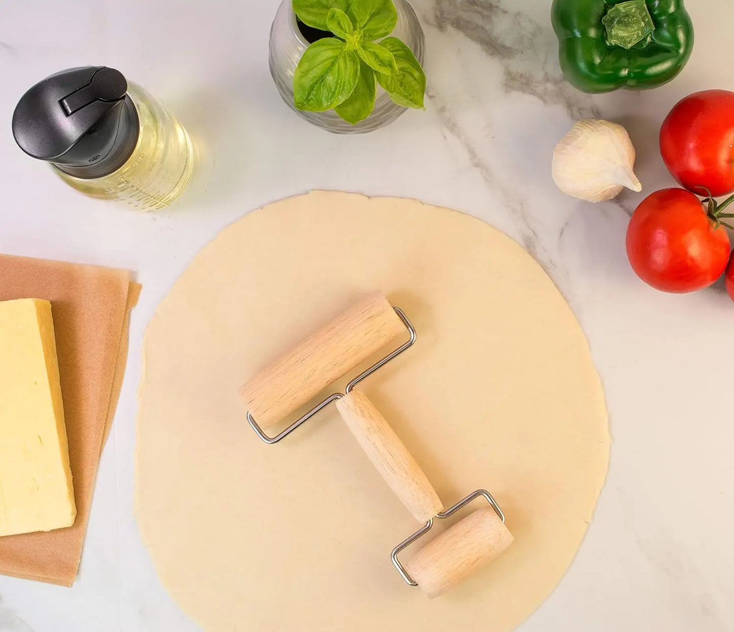 Double Dough Roller, Includes 4.125 and 2.375-Inch Wide Cylinders, Rubberwood