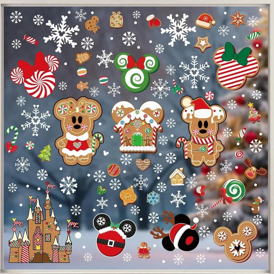 12 Sheets DoubleSided Christmas Gingerbread Window Cling Decorations for Indoor Office and Home Use Festive Mouse Castle Snowfl