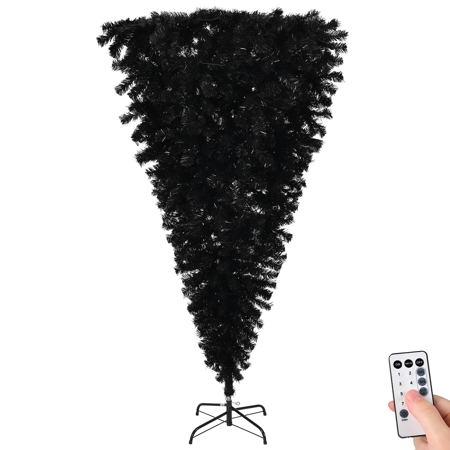 6ft Pre-Lit Premium Hinged Artificial Xmas Christmas Tree 250 LED Light Black