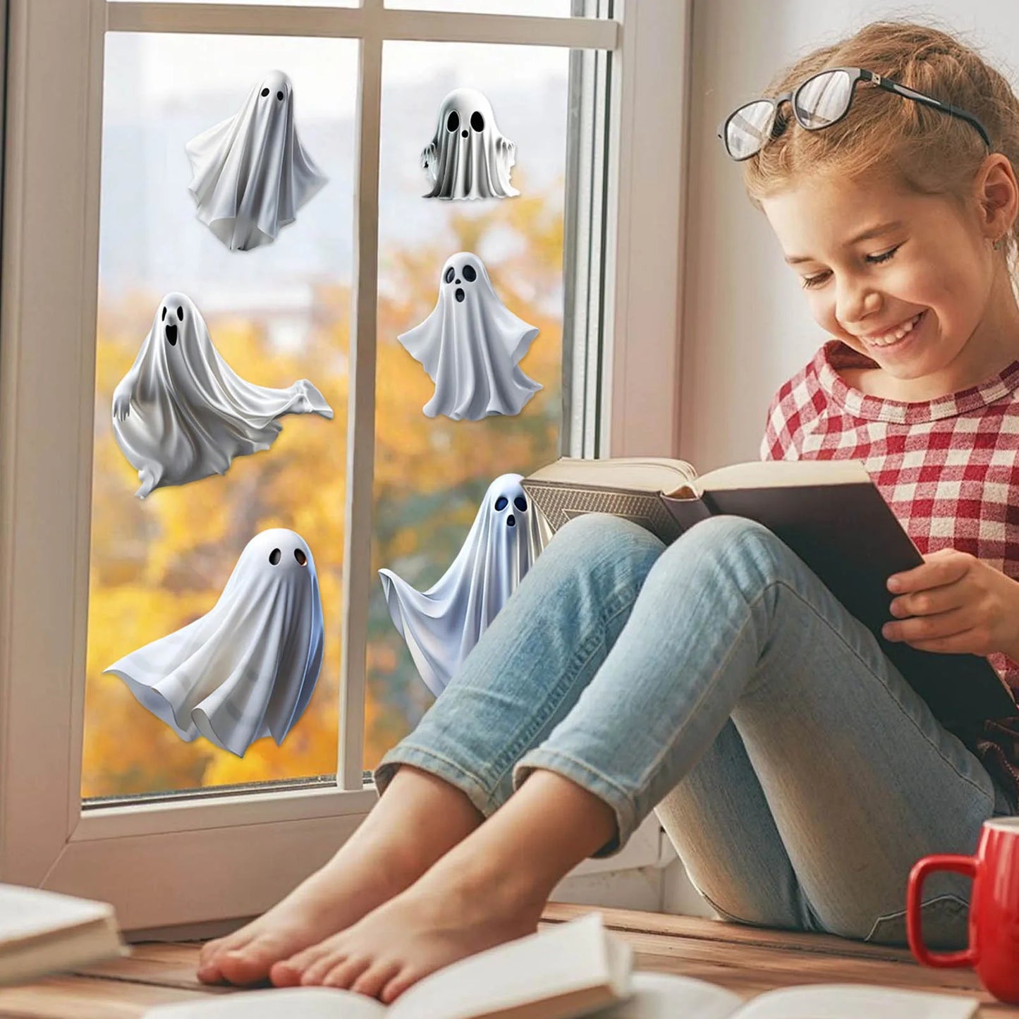 Halloween Decoration Funny Window Stickers Mall Decoration Static Stickers Halloween White Ghost Window Sticker Horror Themed