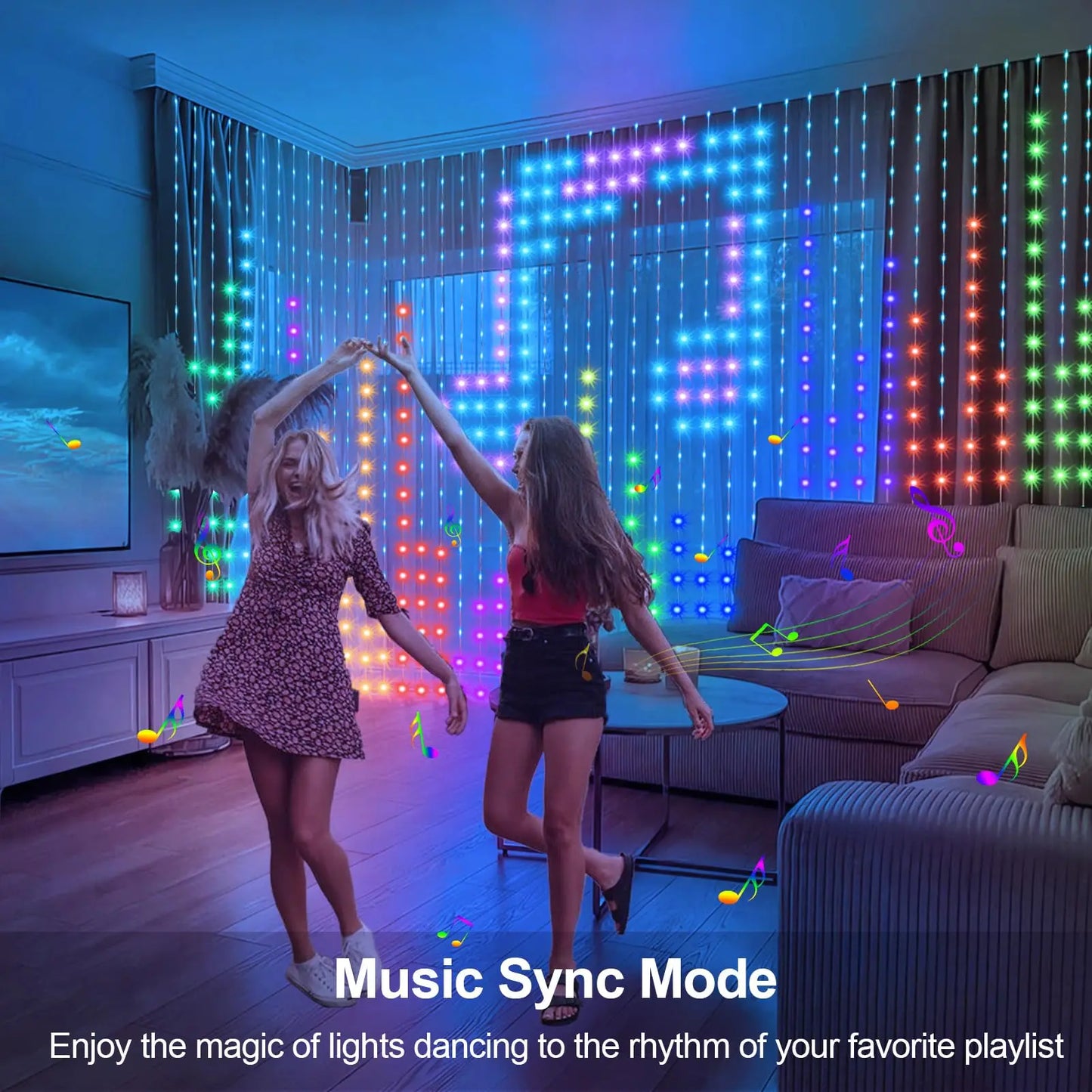 400LEDs Curtain Light String RGB String Lights APP Remote Control Music Sync USB Plug Curtain Light for Room Curtain Decorations